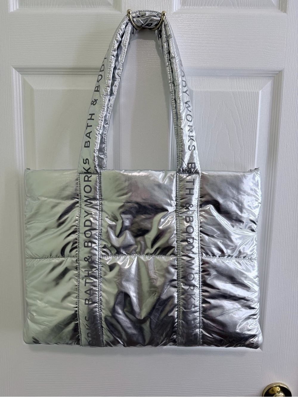 Bath & Body Works Metallic Silver Quilted Tote